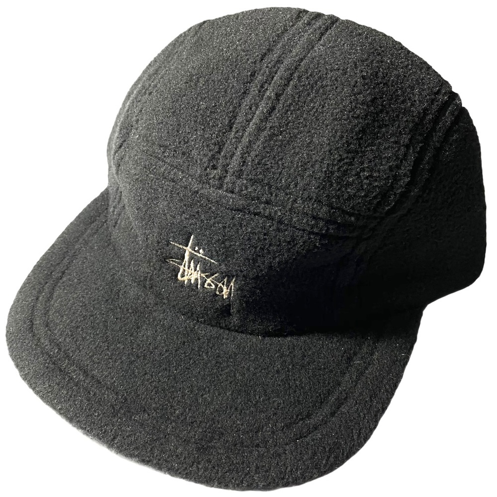 Stussy Hats Logo Black Wool 5 Panel Strap Back Cap